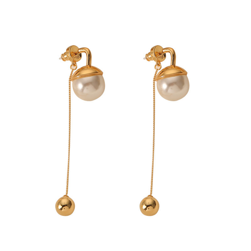 Vintage Gold Bead Pearl Earrings