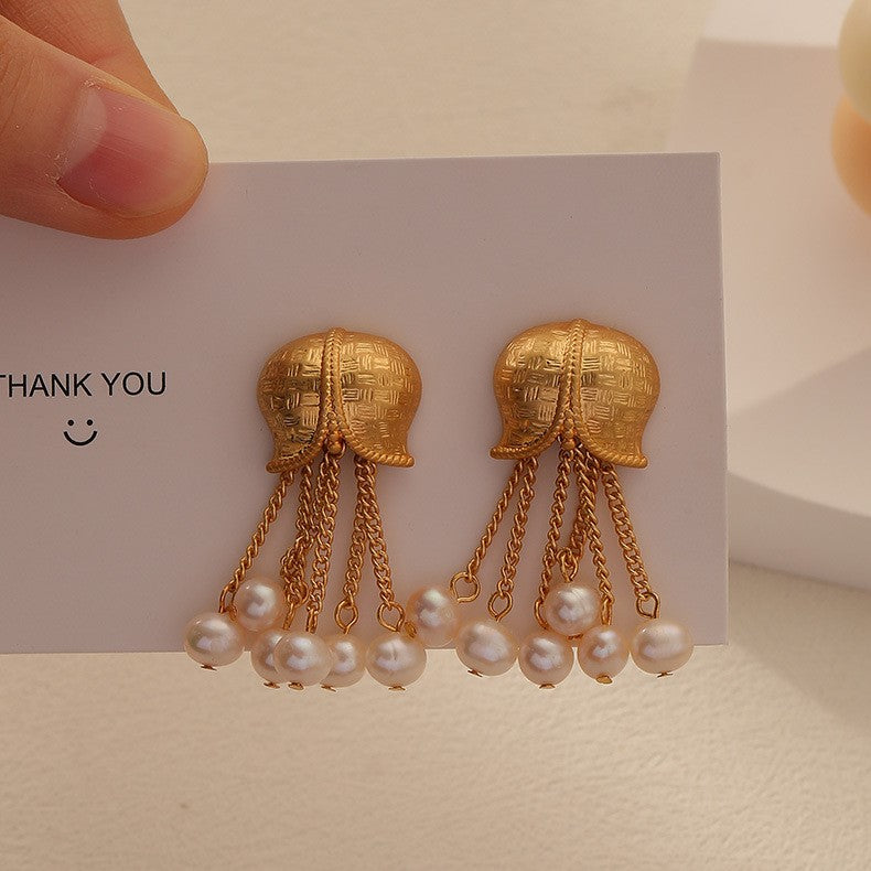 Vintage Gold Flower Pearl Earrings