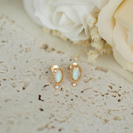 Vintage Gold Mini Opal Stud Earrings
