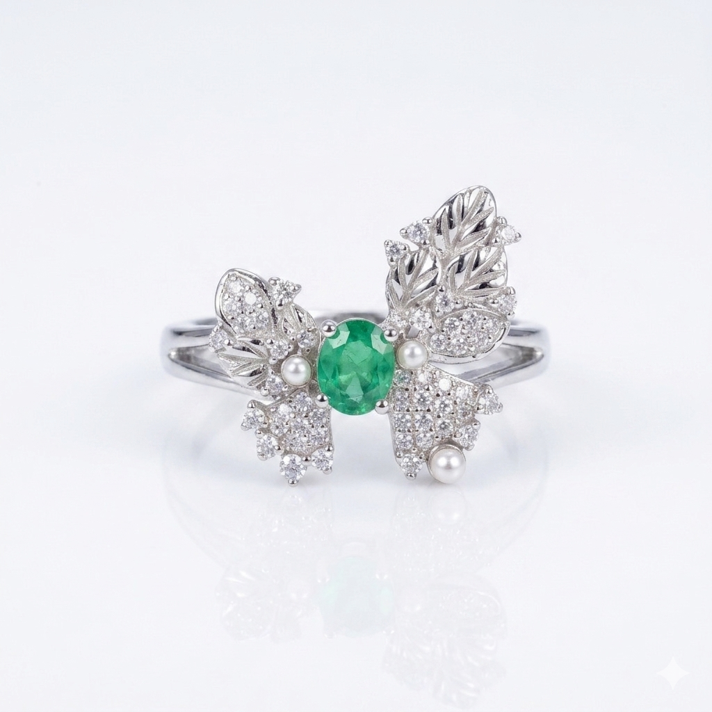 Vintage Huge Butterfly Emerald Ring