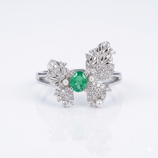 Vintage Huge Butterfly Emerald Ring