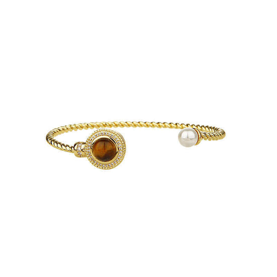 Vintage Tiger Eye Twist Cuff Bangle Bracelet