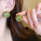 Vitage Gold Flower Circle Resin Earrings