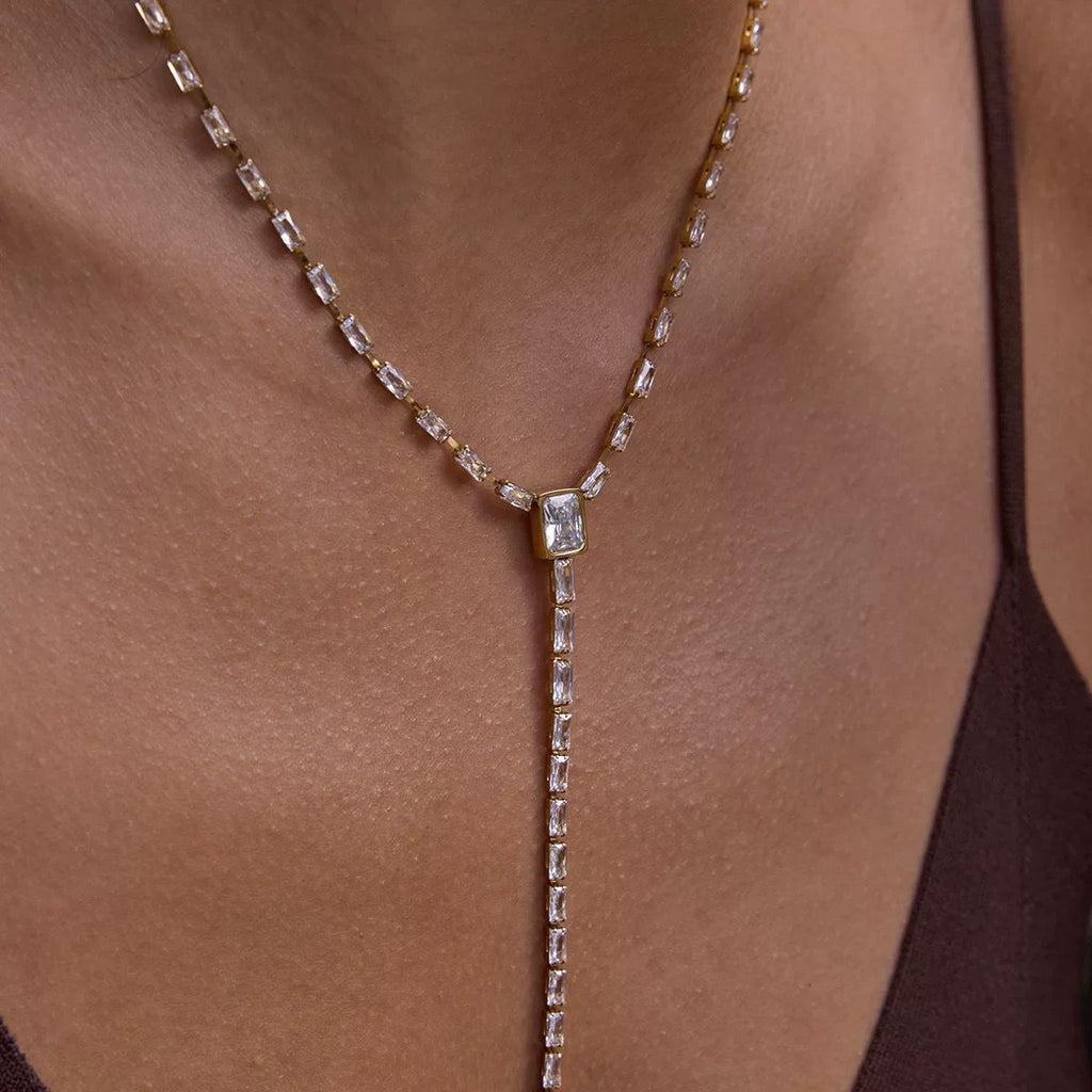 Baguette Bold Tennis Lariat Necklace
