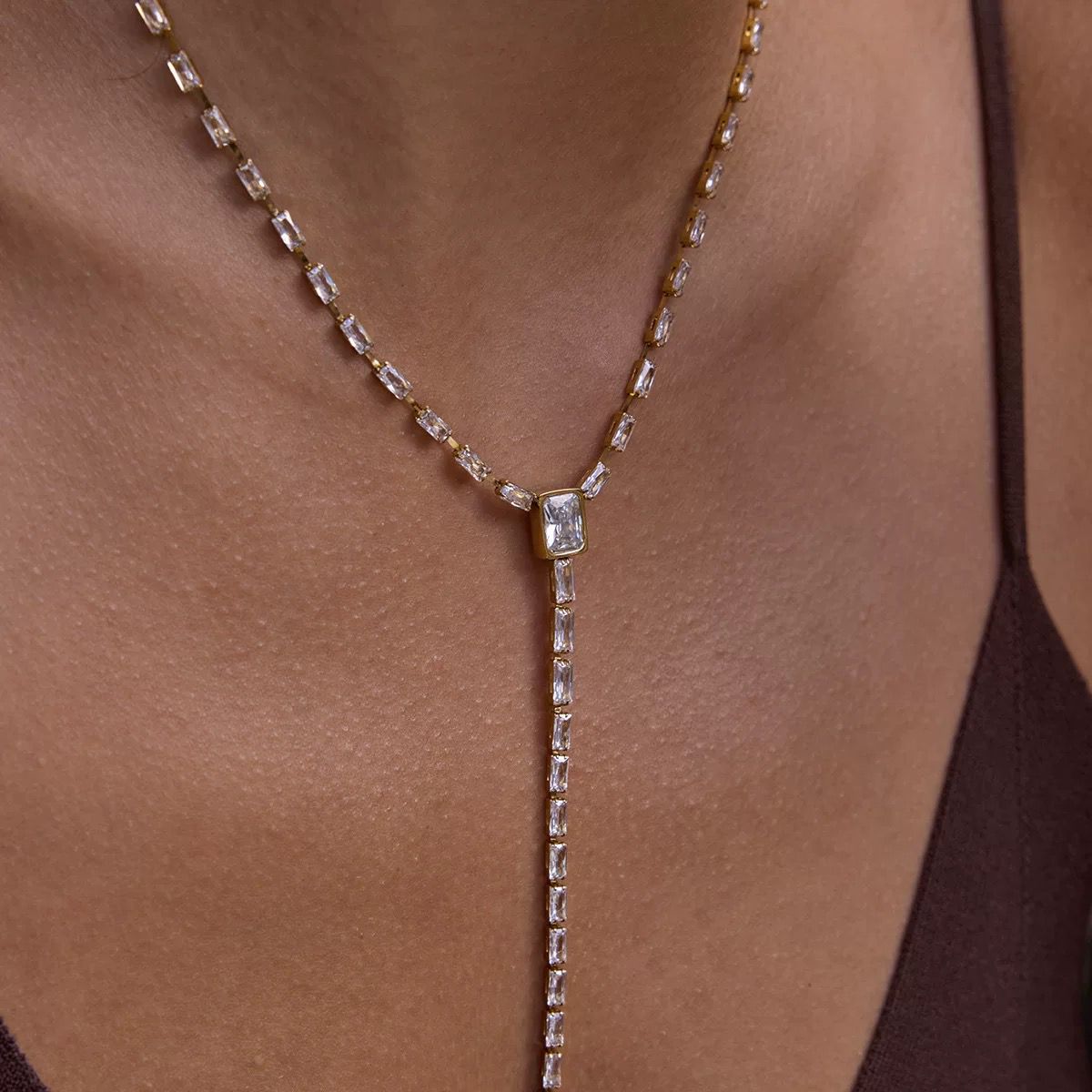 Baguette Bold Tennis Lariat Necklace