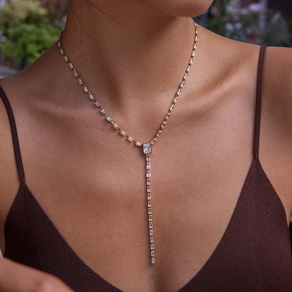 Baguette Bold Tennis Lariat Necklace