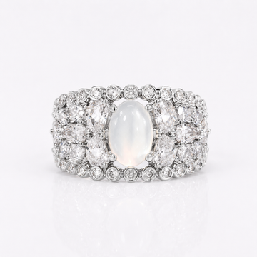 White Chalcedony Halo Statement Ring