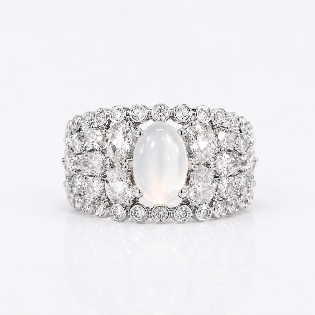 White Chalcedony Halo Statement Ring
