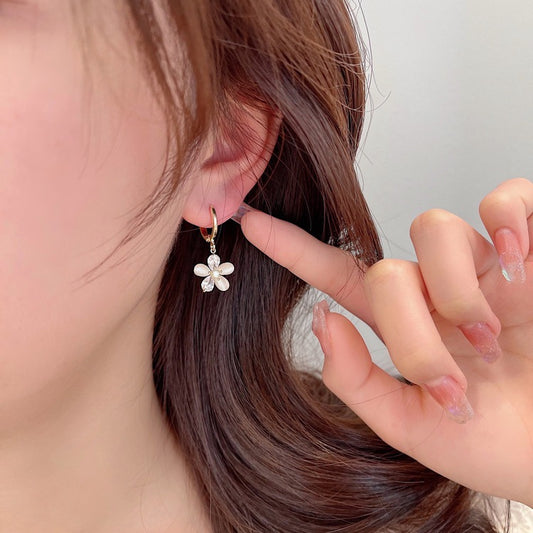 White Crystal Flower Blossom Earrings