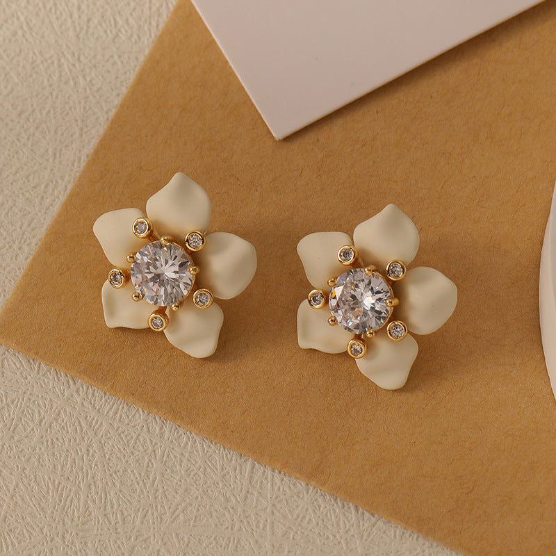 White Flower CZ Earrings