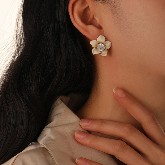 White Flower CZ Stud Earrings