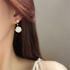 White Flower Pearl Drop Earrings