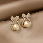 White Pearl Crystal Ribbon Earrings