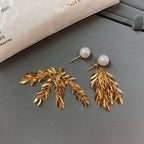 White Pearl Gold Leaf Earrings