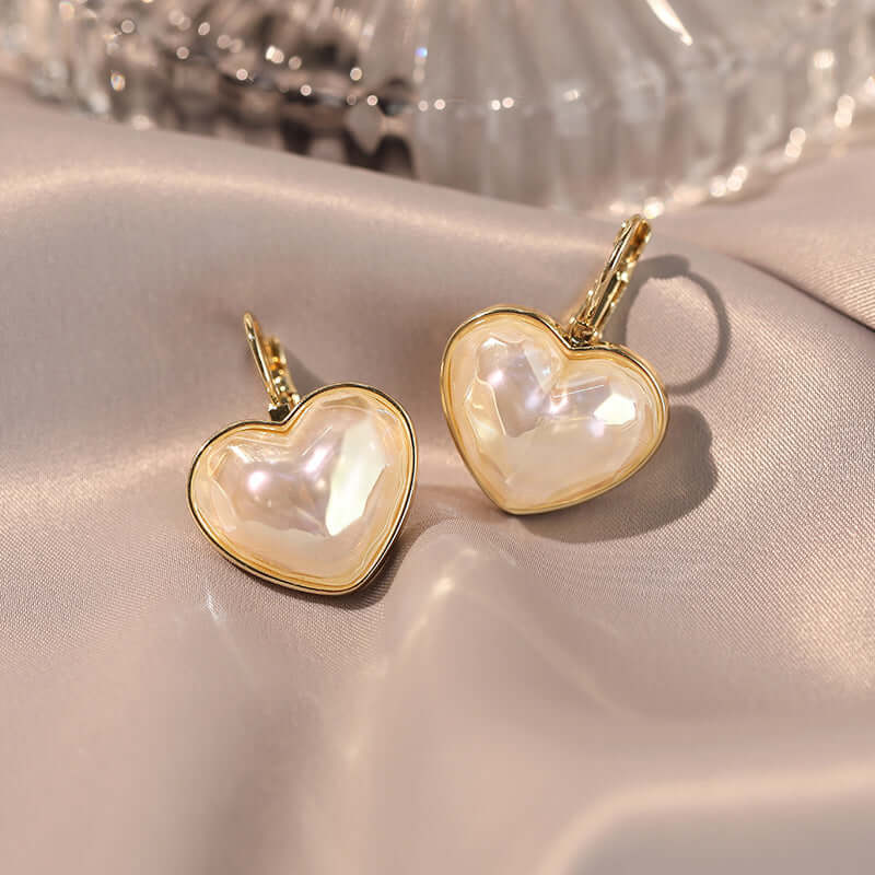 White Pearl Heart Earrings