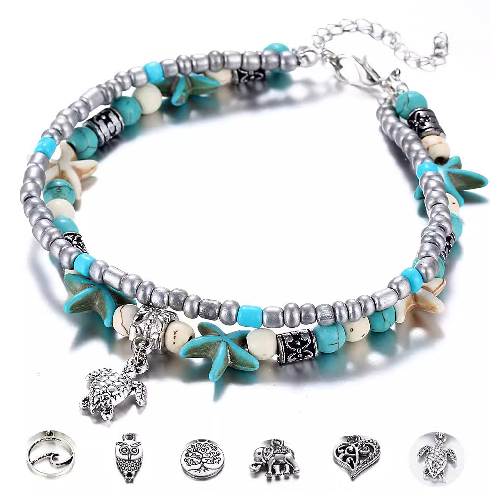 Boho Turquoise Glass Beaded Anklet Bracelet | X1805