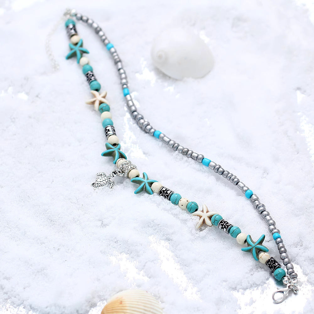 Boho Turquoise Glass Beaded Anklet Bracelet | X1805