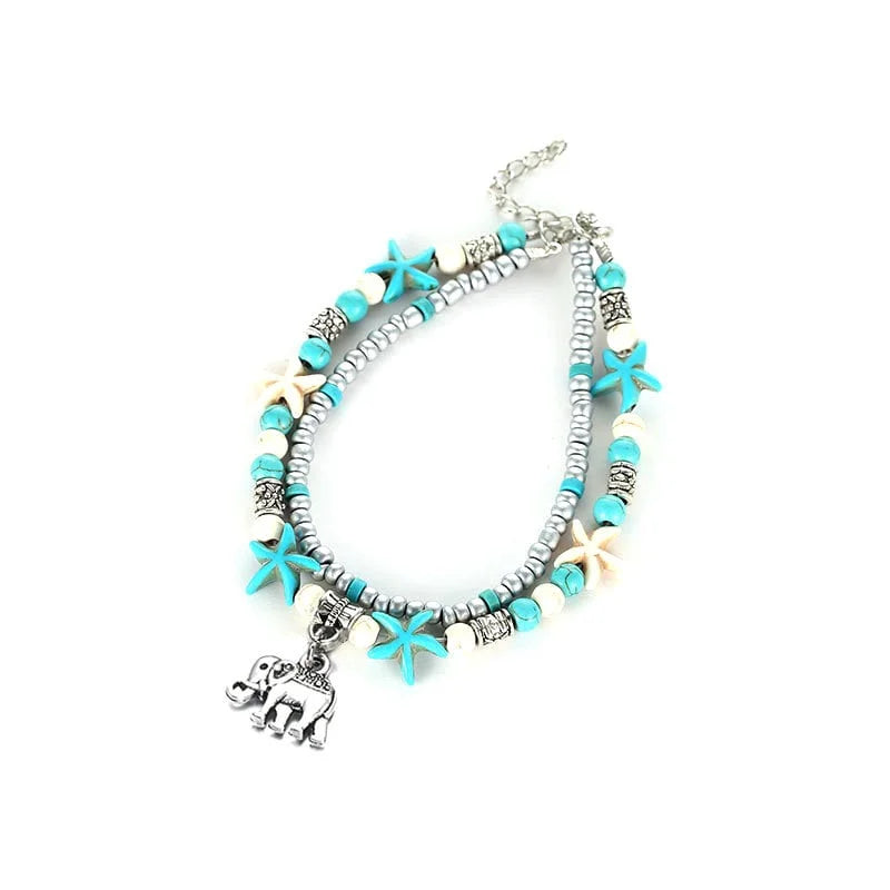 Boho Turquoise Anklet Bracelet, Beaded Anklet, Glass Beaded Anklet | X1805