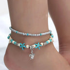 Boho Turquoise Anklet Bracelet, Beaded Anklet, Glass Beaded Anklet | X1805