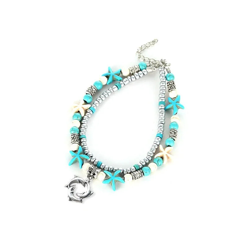 Boho Turquoise Anklet Bracelet, Beaded Anklet, Glass Beaded Anklet | X1805