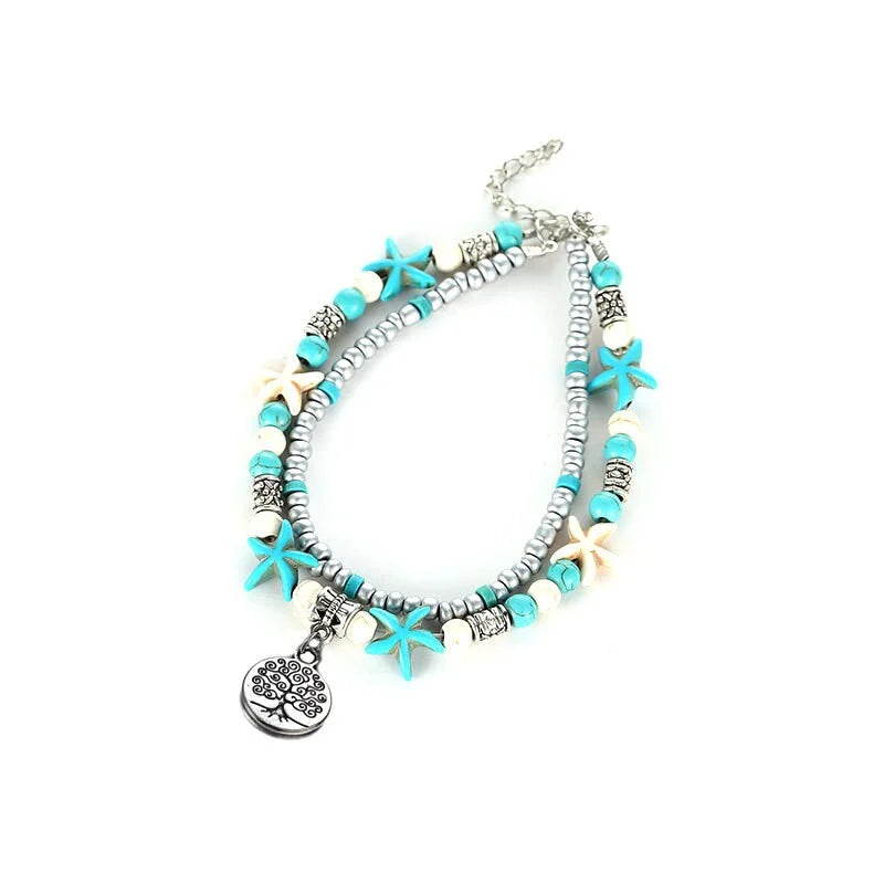 Boho Turquoise Anklet Bracelet, Beaded Anklet, Glass Beaded Anklet | X1805