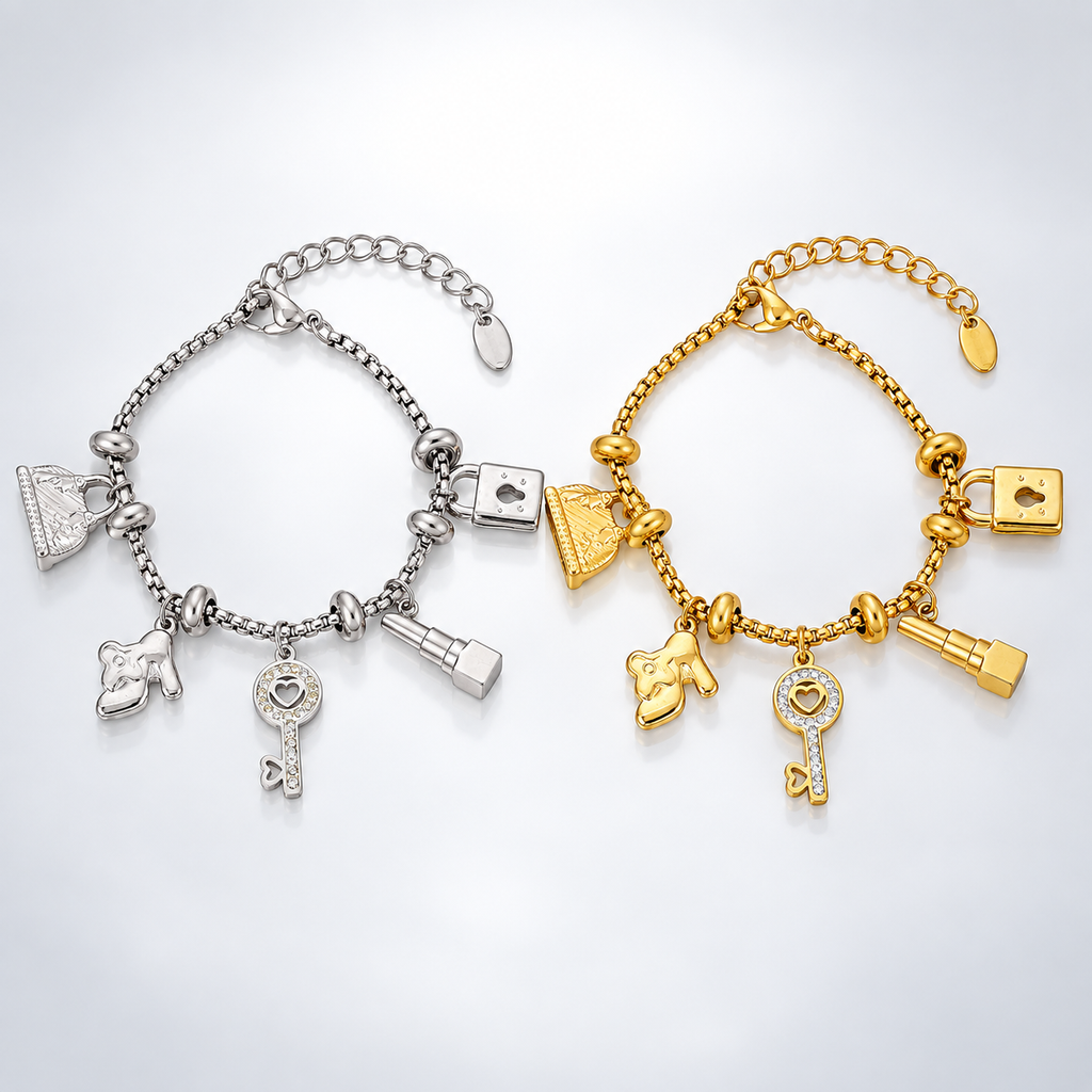 Y2K Lipstick Handbag Heels Charm Bracelet 