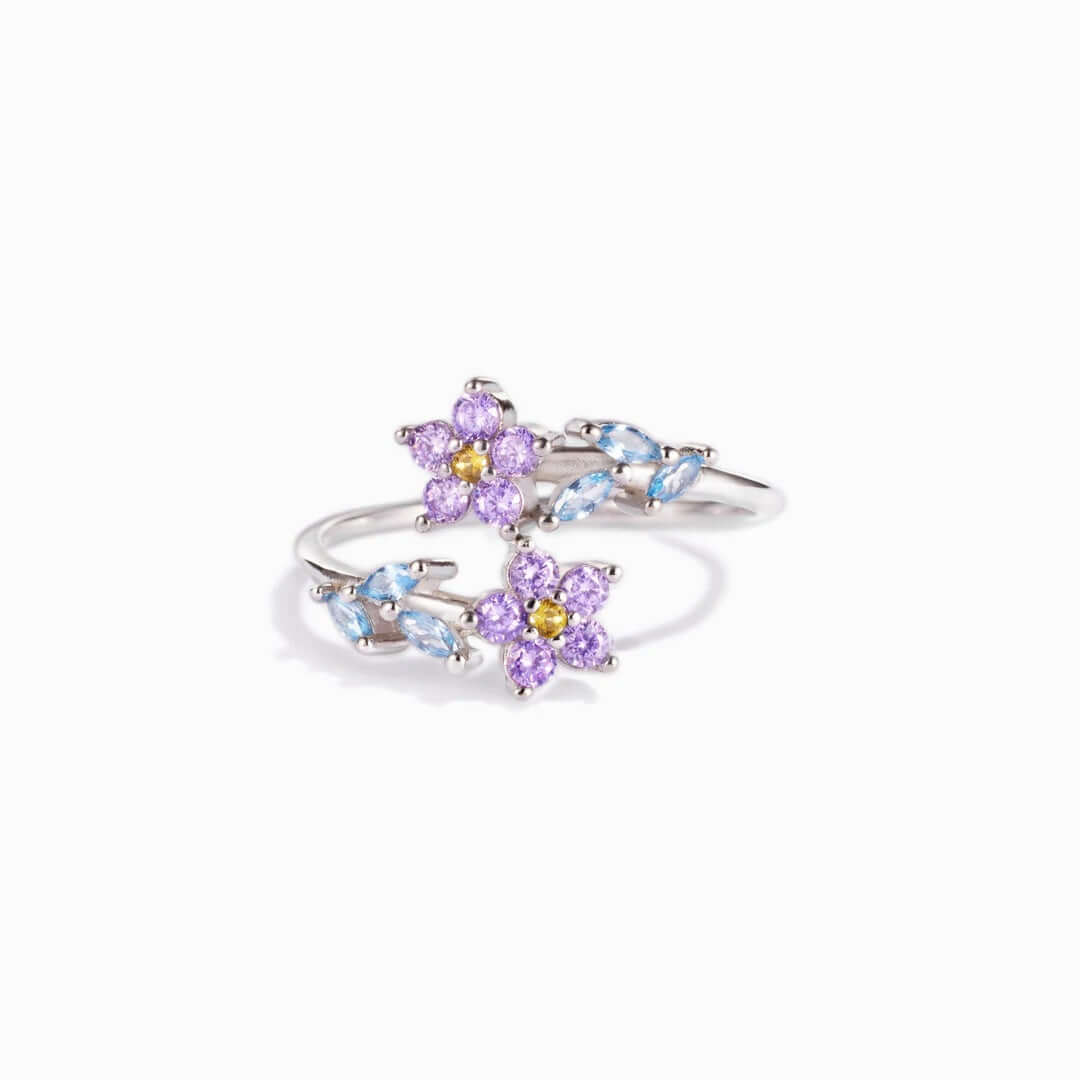 Forget Me Nots Flower Blossom Rings Leaf Stacking Rings