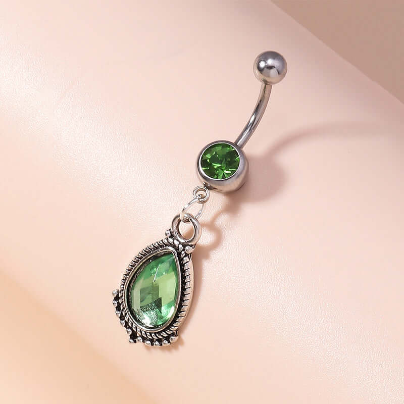 Green Zircon Teardrop Dangle Mount Belly Rings