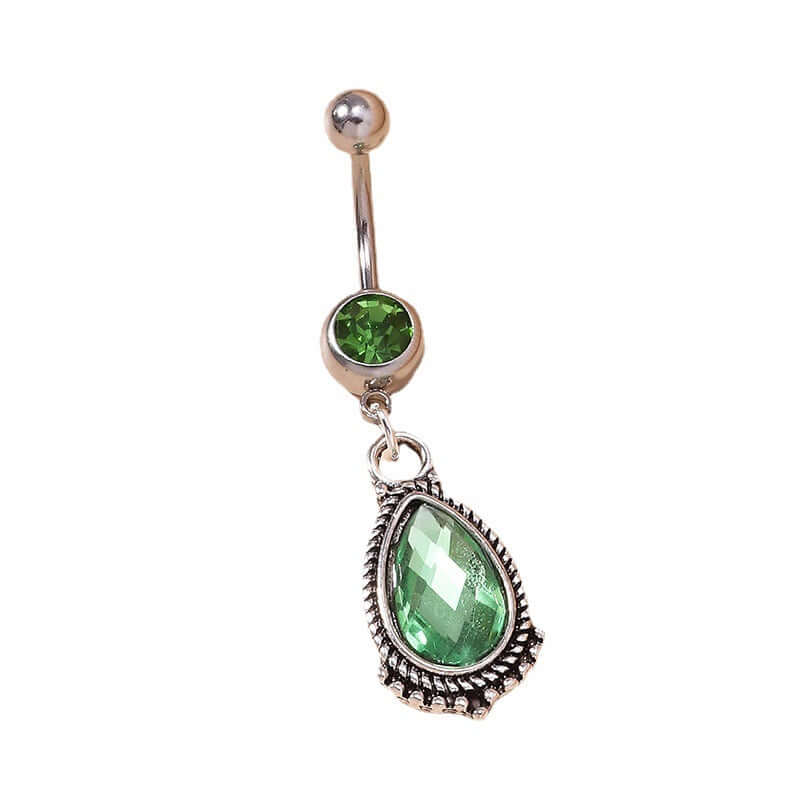 Green Zircon Teardrop Dangle Mount Belly Rings