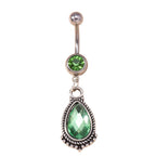 Green Zircon Teardrop Dangle Mount Belly Rings