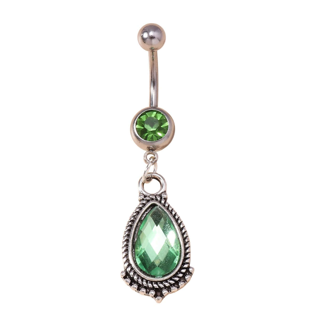 Green Zircon Teardrop Dangle Mount Belly Rings