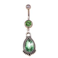 Green Zircon Teardrop Dangle Mount Belly Rings
