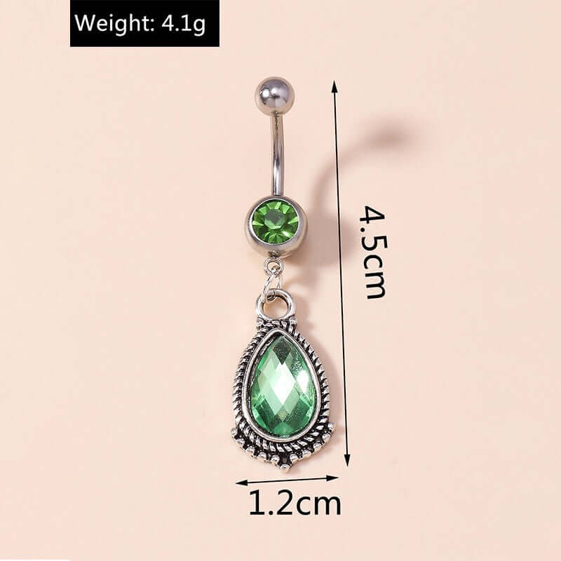 Green Zircon Teardrop Dangle Mount Belly Rings