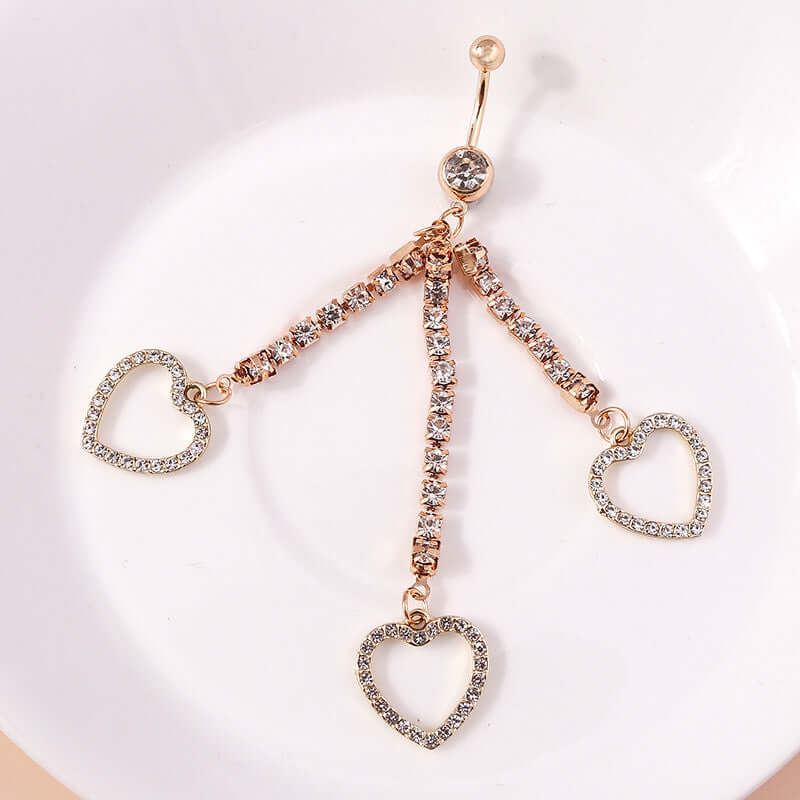 Gold Heart Zircon Tassel Belly Button Rings