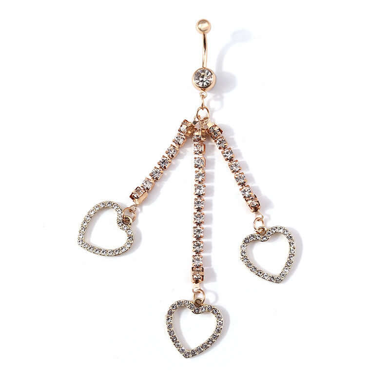 Gold Heart Zircon Tassel Belly Button Rings