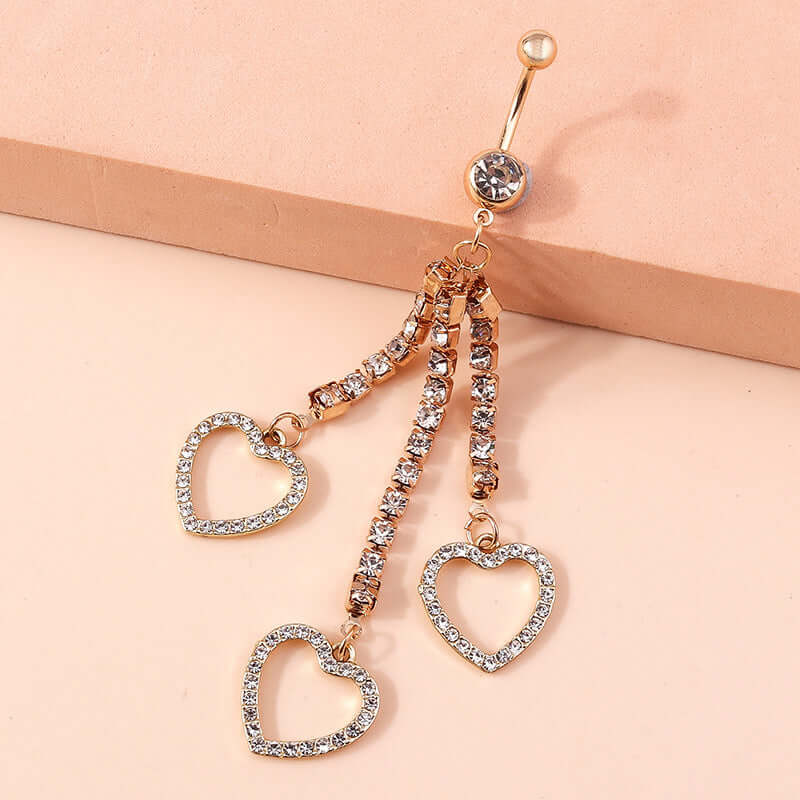 Gold Heart Zircon Tassel Belly Button Rings