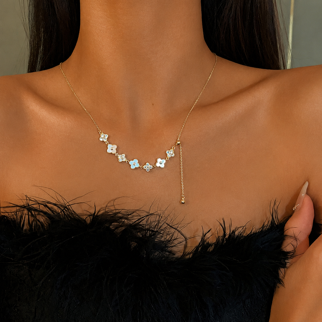 Y Chain Clover Floral Gold Necklace
