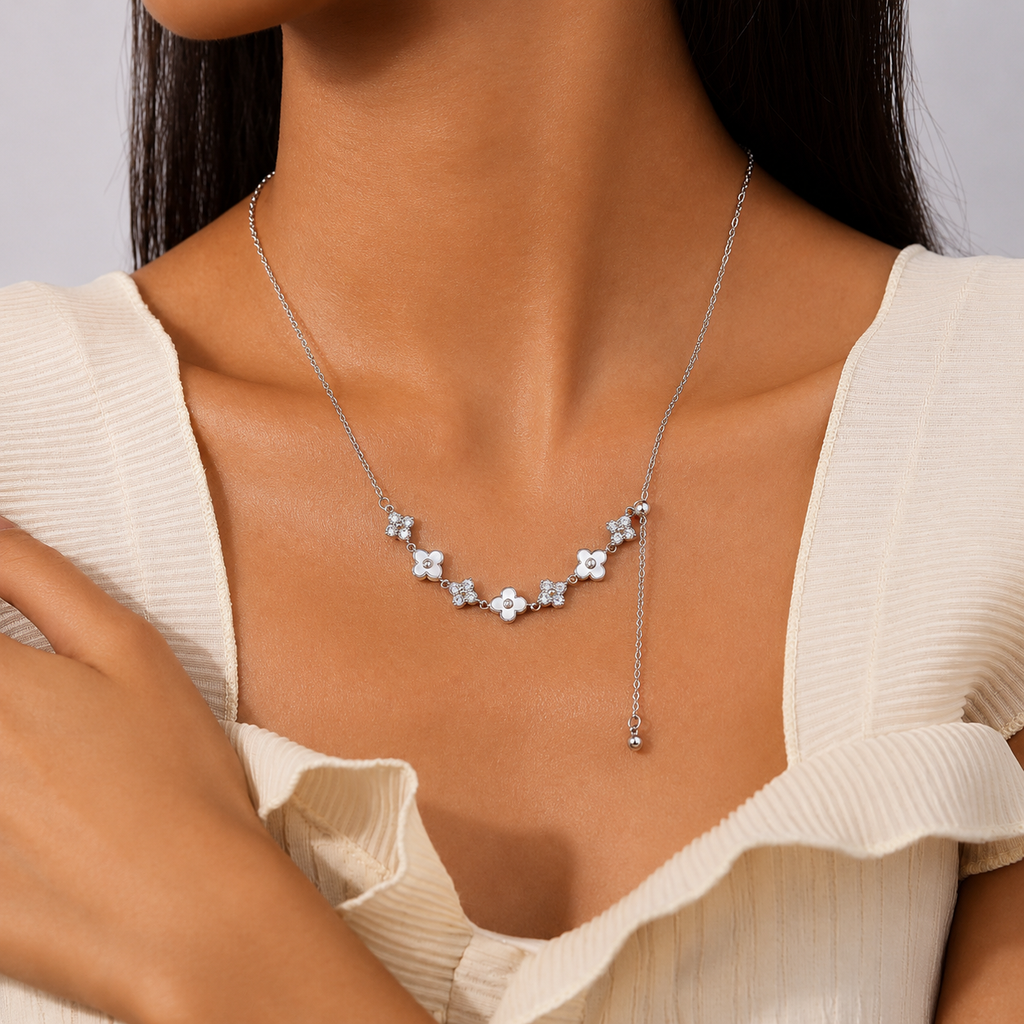 Y Chain Clover Floral Gold Necklace