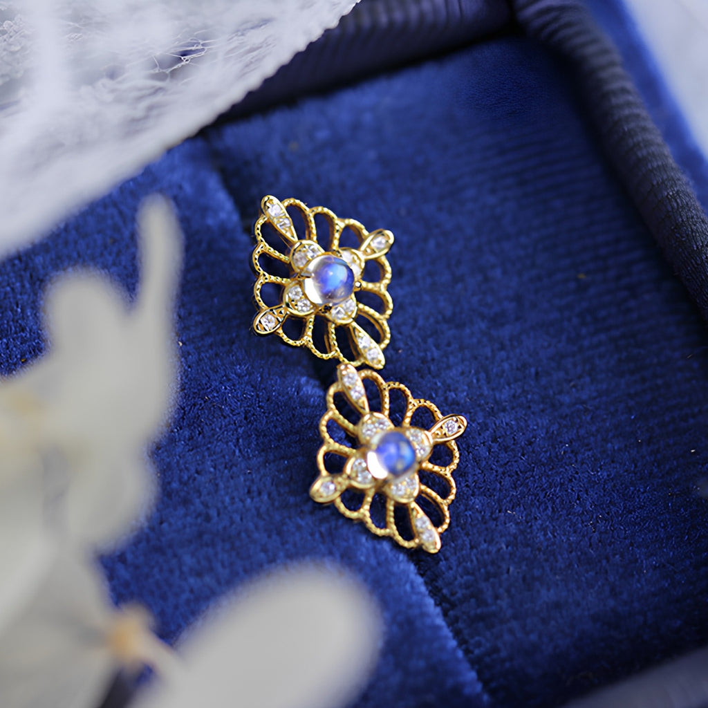 Retro Moonstone Stud Earrings June Birthstone