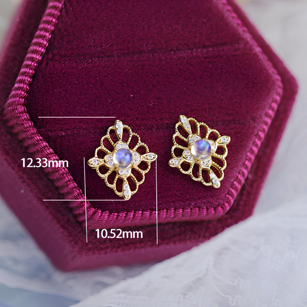 Retro Moonstone Stud Earrings June Birthstone