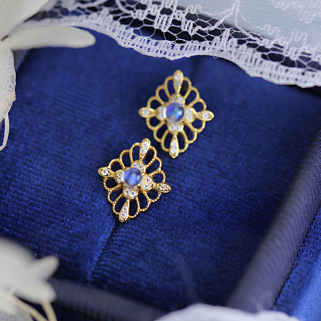 Retro Moonstone Stud Earrings June Birthstone