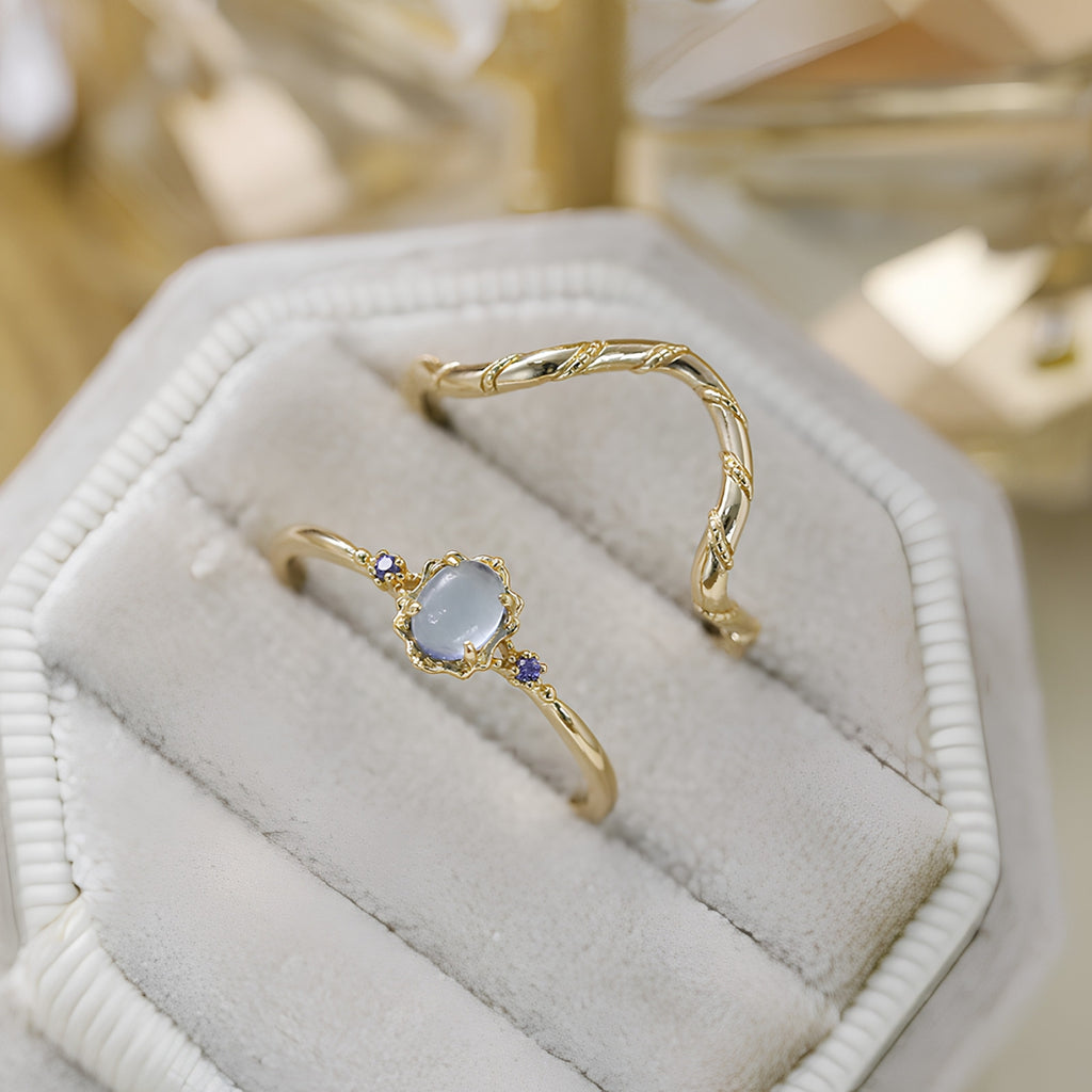 Aquamarine Three Stone Ring Set