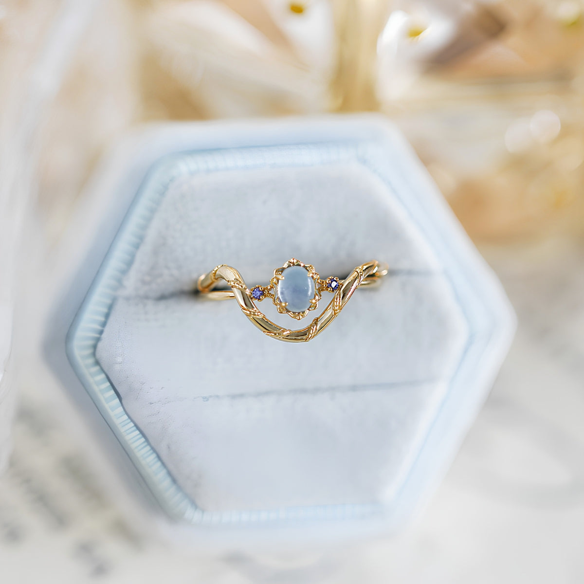 Aquamarine Three Stone Ring Set