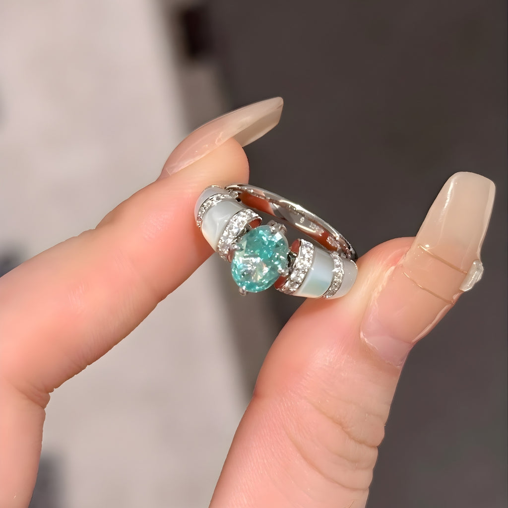 Paraiba-Inspired Blue Green Crystal Vintage Halo Ring