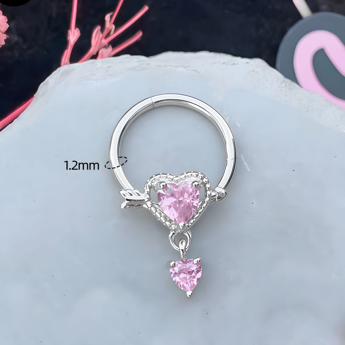 Rebel Pink Heart Horseshoe Circular Nose Ring