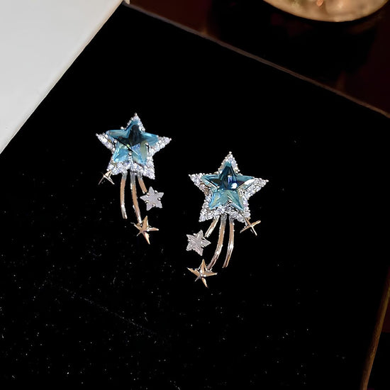 Celestial Wish Blue Star Dangle Earrings