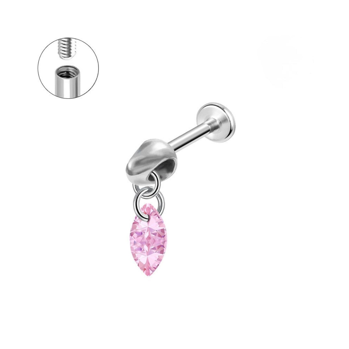 16G Titanium Internally Threaded Marquise Dangle Labret