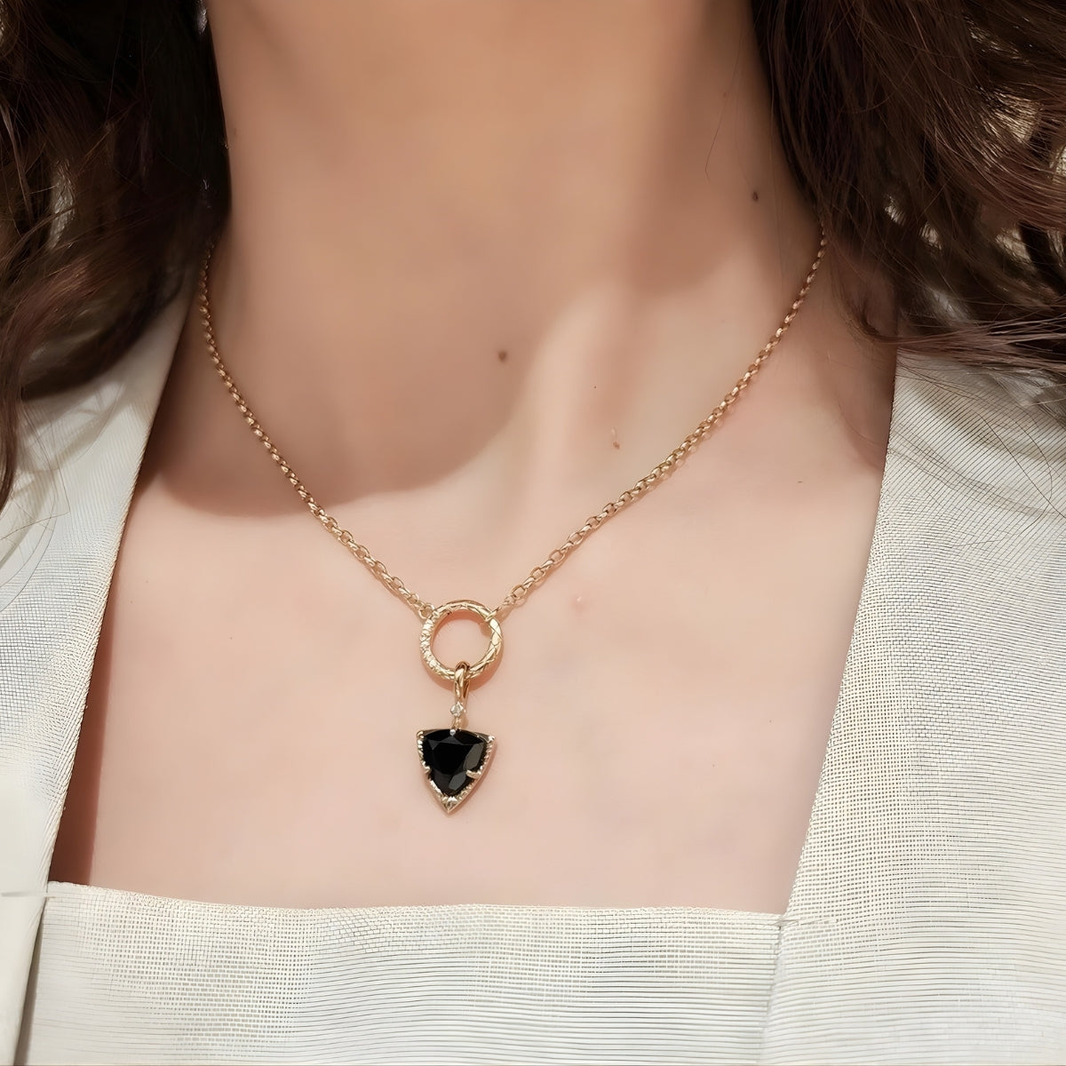 Trillion Black Onyx Flow Ring and Necklace