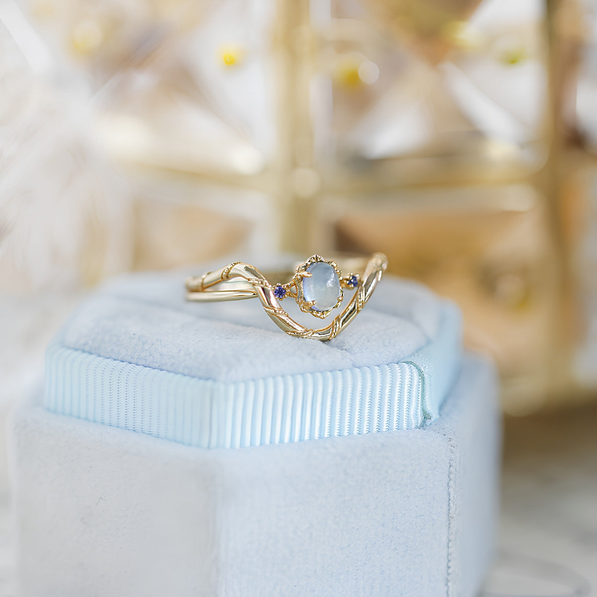 Aquamarine Three Stone Ring Set