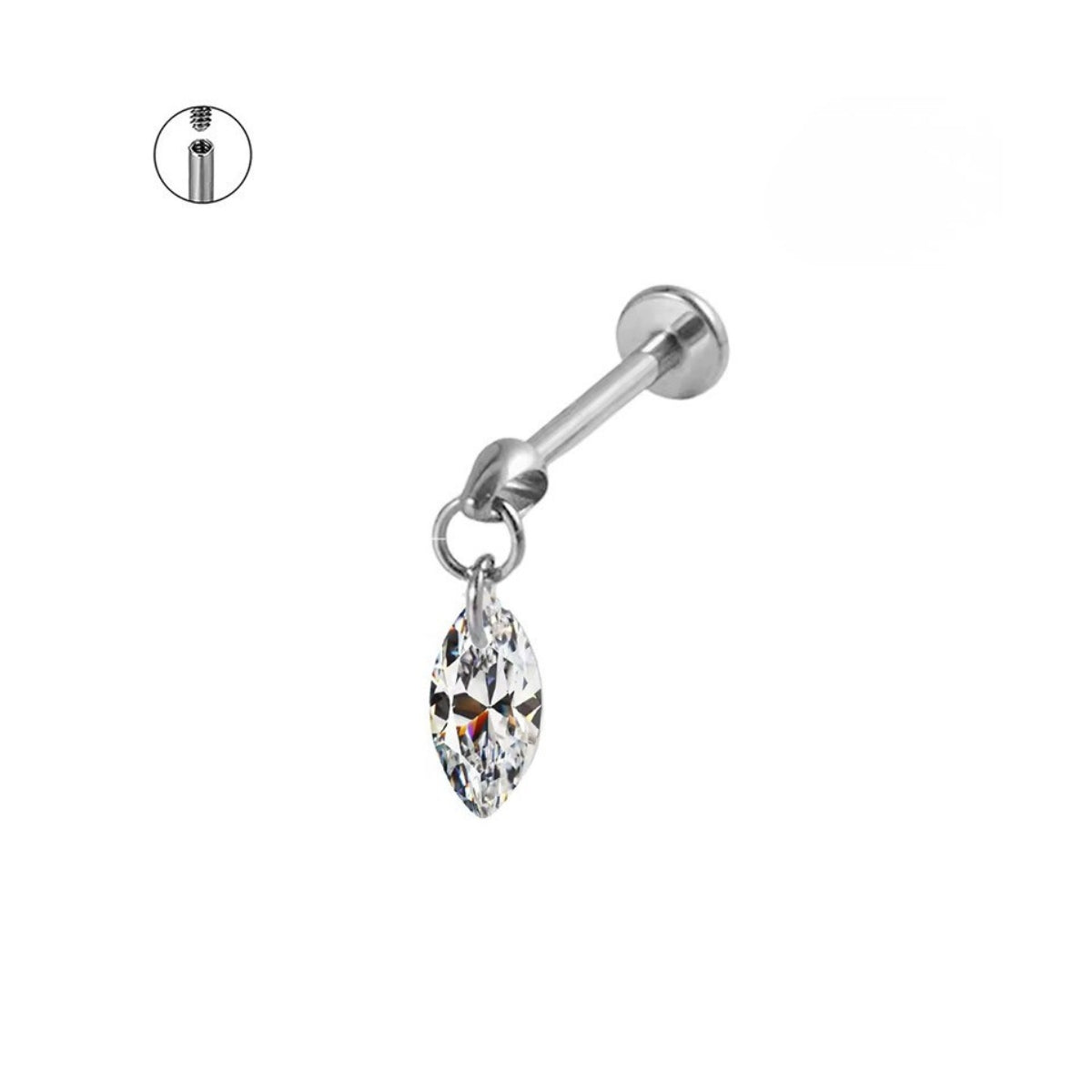 16G Titanium Internally Threaded Marquise Dangle Labret